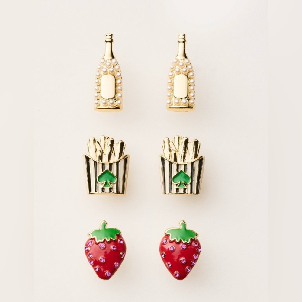 Kate Spade x Target Earrings 3pk Set Strawberries, French Fries & Champa…